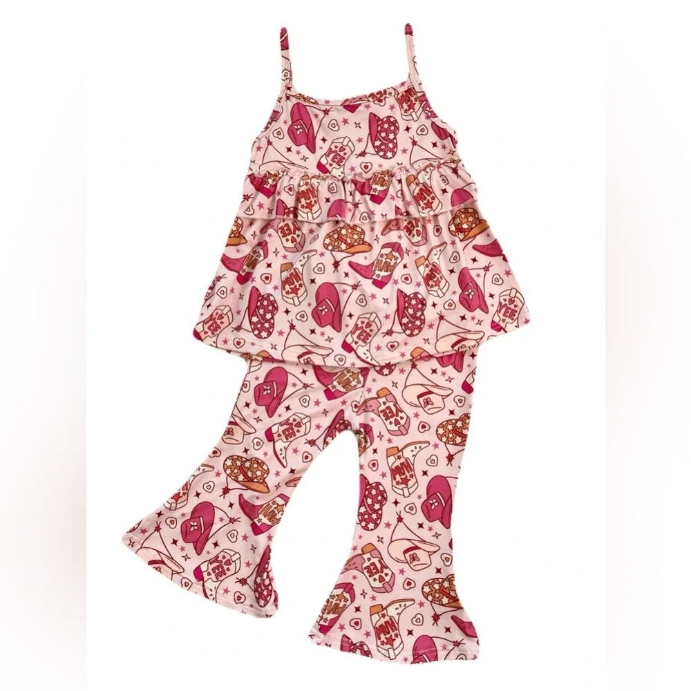 🇨🇦 Little Eyes Kids Bamboo Outfit Set Western Cowgirl Tank Top & Flared Pants - Picture 5 of 8